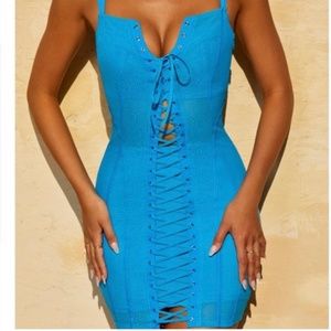 Oh Polly Nalada Lace Up Corset Mini Dress in Blue